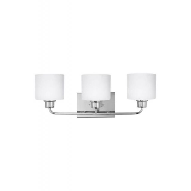 Generation Lighting 4428803-05 Canfield 3 Light 23 Inch Bath Light in Chrome with Etched-White Glass Shades