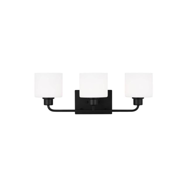 Generation Lighting 4428803-112 Canfield 3 Light 23 inch Bath Vanity Light in Midnight Black with Etched-White Inside Glass Shades