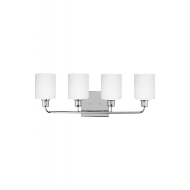 Generation Lighting 4428804-05 Canfield 4 Light 32 Inch Bath Light in Chrome with Etched-White Glass Shades