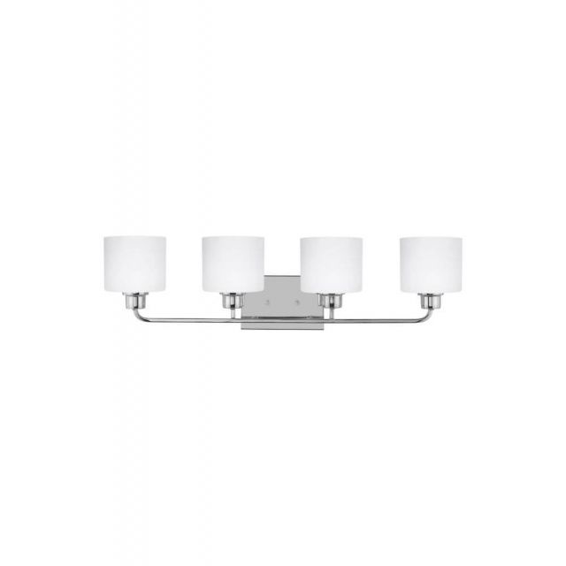 Generation Lighting 4428804EN3-05 Canfield 4 Light 32 Inch Bath Light in Chrome with Etched-White Glass Shades