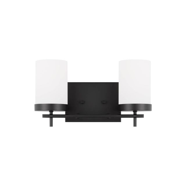 Generation Lighting 4490302-112 Zire 2 Light 14 inch Bath Vanity Light in Midnight Black with Etched-White Inside Glass Shades