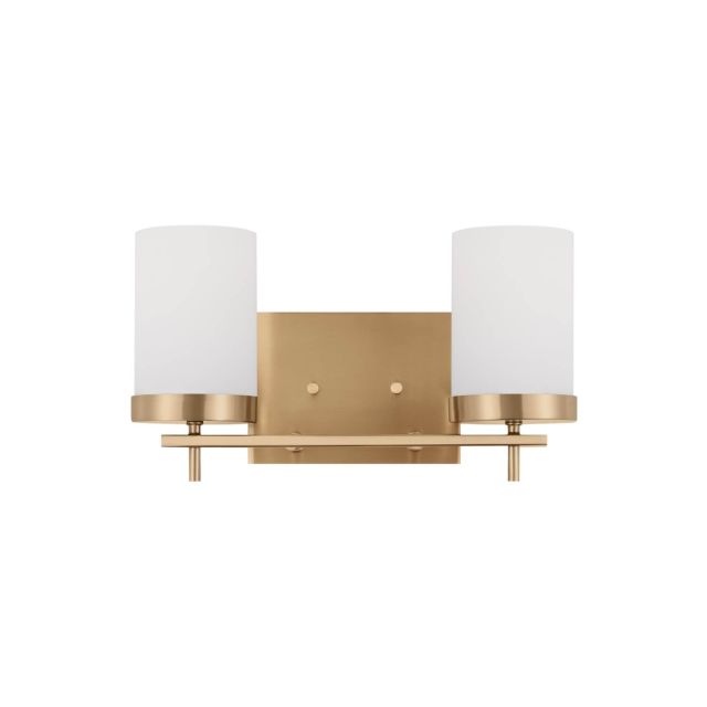 Generation Lighting 4490302-848 Zire 2 Light 14 inch Bath Vanity Light in Satin Brass with Etched-White Inside Glass Shades