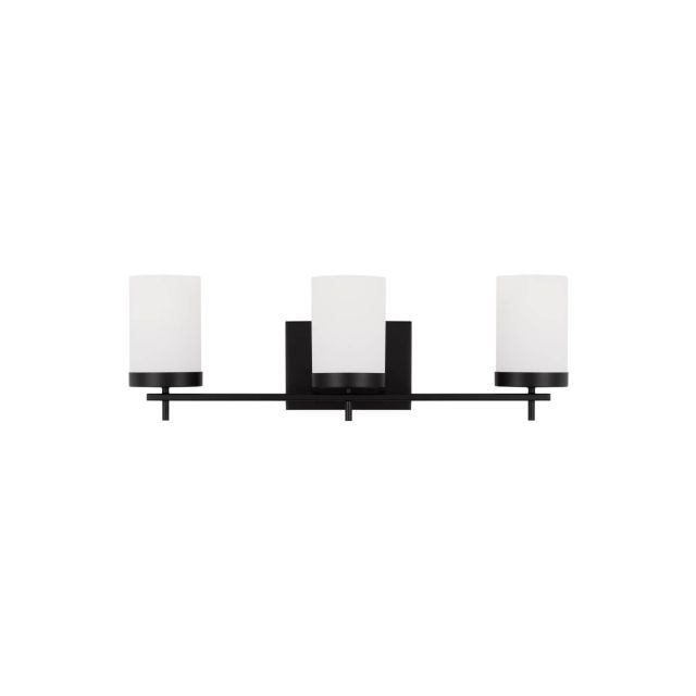 Generation Lighting 4490303-112 Zire 3 Light 24 inch Bath Vanity Light in Midnight Black with Etched-White Inside Glass Shades