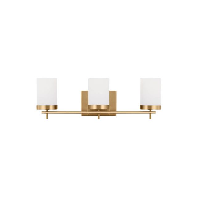 Generation Lighting 4490303-848 Zire 3 Light 24 inch Bath Vanity Light in Satin Brass with Etched-White Inside Glass Shades