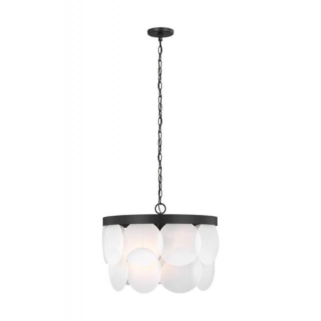 Generation Lighting 5102506EN-112 Mellita 6 Light 21 Inch Pendant in Midnight Black with Satin Etched Glass Panels