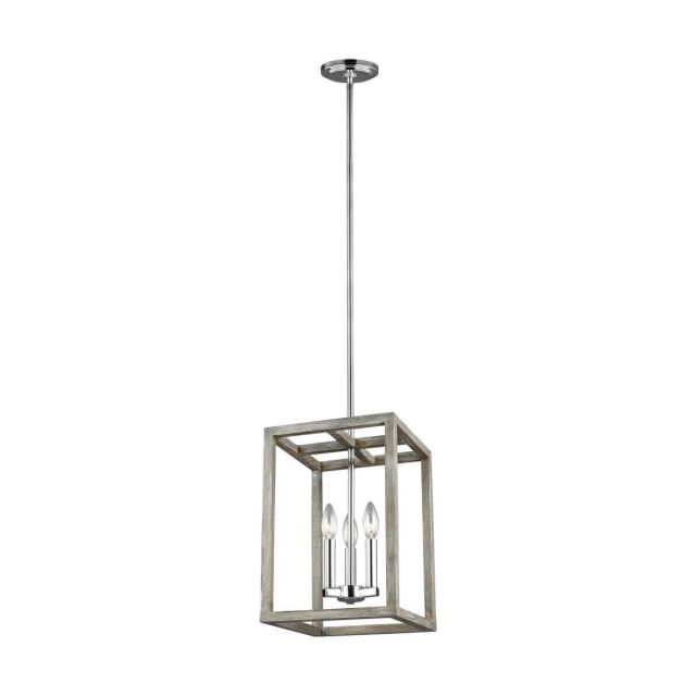 Generation Lighting Moffet Street 3 Light 11 inch Foyer Pendant in Washed Pine-Chrome 5134503-872