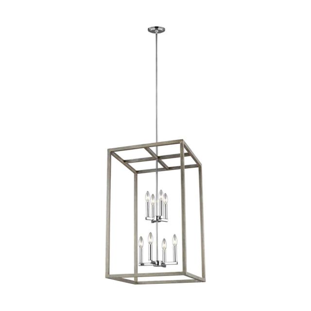 Generation Lighting Moffet Street 8 Light 19 inch Foyer Pendant in Washed Pine-Chrome 5134508-872