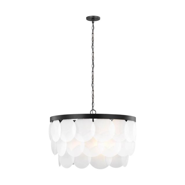 Generation Lighting 5202508-112 Mellita 8 Light 30 Inch Pendant in Midnight Black with Satin Etched Glass Panels