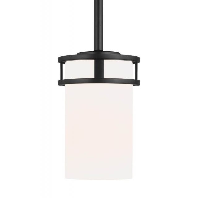 Generation Lighting 6121601-112 Robie 1 Light 4 inch Pendant in Midnight Black with Etched-White Glass Shade
