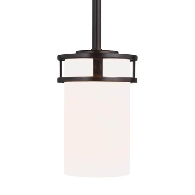 Generation Lighting 6121601-710 Robie 1 Light 4 inch Pendant in Bronze with Etched-White Glass Shade