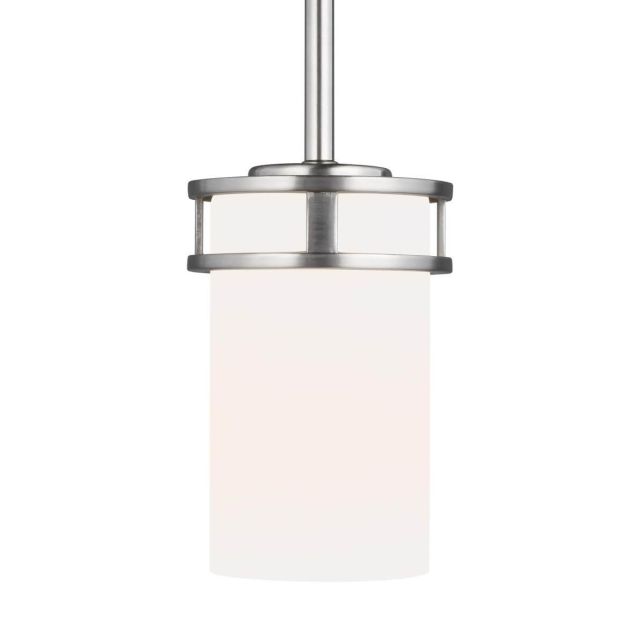 Generation Lighting Robie 1 Light 4 inch Pendant in Brushed Nickel with Etched-White Glass Shade 6121601-962
