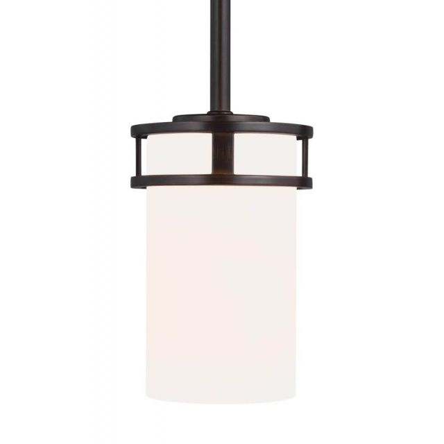 Generation Lighting 6121601EN3-710 Robie 1 Light 4 inch Pendant in Bronze with Etched-White Glass Shade