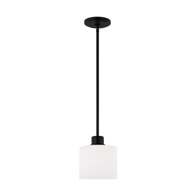 Generation Lighting 6128801-112 Canfield 1 Light 6 inch Mini Pendant in Midnight Black with Etched-White Inside Glass Shade