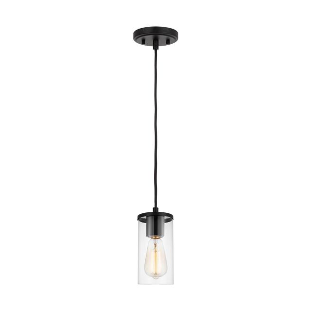 Generation Lighting 6190301-112 Zire 1 Light 4 inch Mini Pendant in Midnight Black with Clear Glass Shade