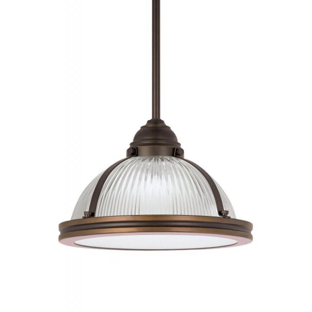 Generation Lighting Pratt Street Prismatic 1 Light 11 Inch LED Pendant In Autumn Bronze With Clear Ribbed Shade 65060EN3-715