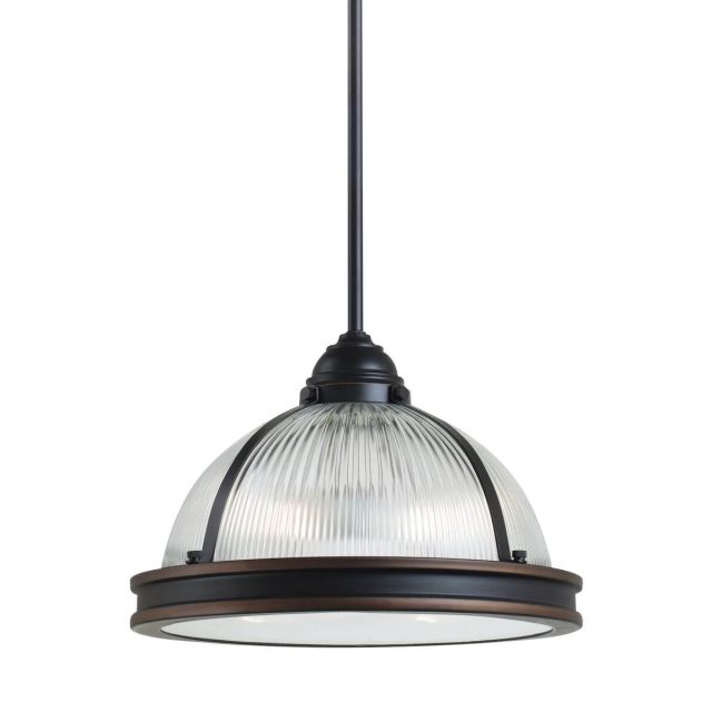 Generation Lighting Pratt Street Prismatic Two Light 13 Inch Pendant In Autumn Bronze With Clear Textured Shade 65061-715
