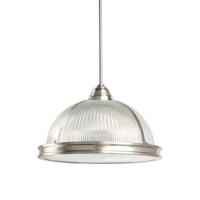 Generation Lighting Pratt Street Prismatic Three Light 16 Inch Pendant In Brushed Nickel With Clear Textured Shade 65062-962