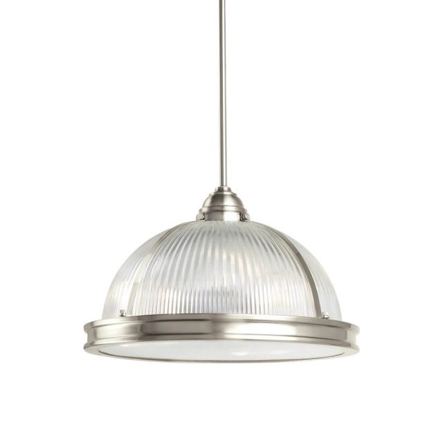 Generation Lighting Pratt Street Prismatic 3 Light 16 Inch LED Pendant In Brushed Nickel With Clear Textured Shade 65062EN3-962