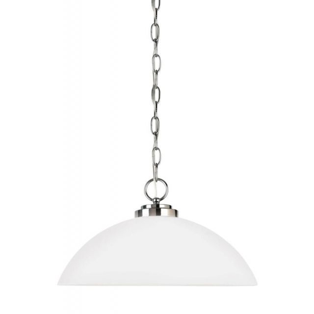 Generation Lighting Oslo 1 Light 16 Inch LED Pendant In Chrome With Etched-White Inside Shade 65160EN3-05