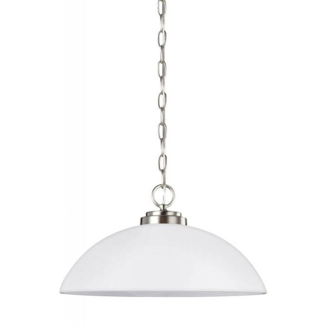 Generation Lighting Oslo 1 Light 16 Inch LED Pendant In Brushed Nickel With Etched-White Inside Shade 65160EN3-962