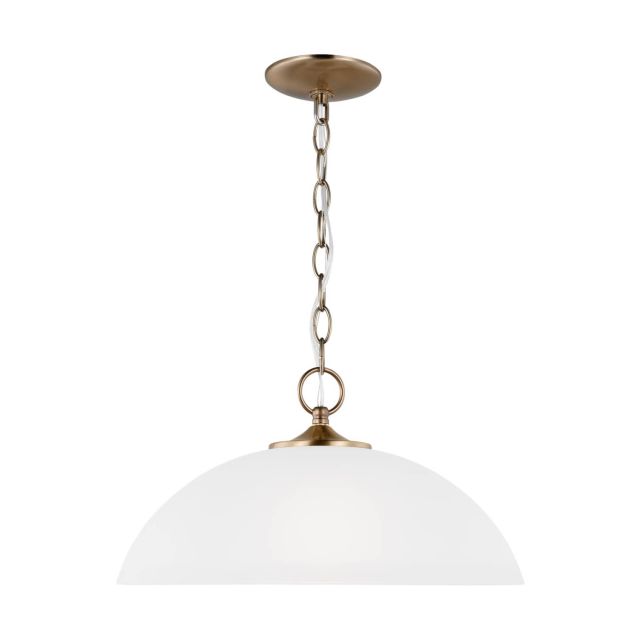 Generation Lighting 6516501-848 Geary 1 Light 16 inch Pendant in Satin Brass with Satin Etched Glass Shade