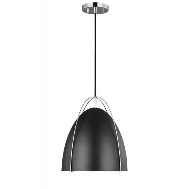 Generation Lighting 6551701EN3-05 Norman 1 Light 13 Inch Pendant in Chrome With Midnight Black Steel Shade