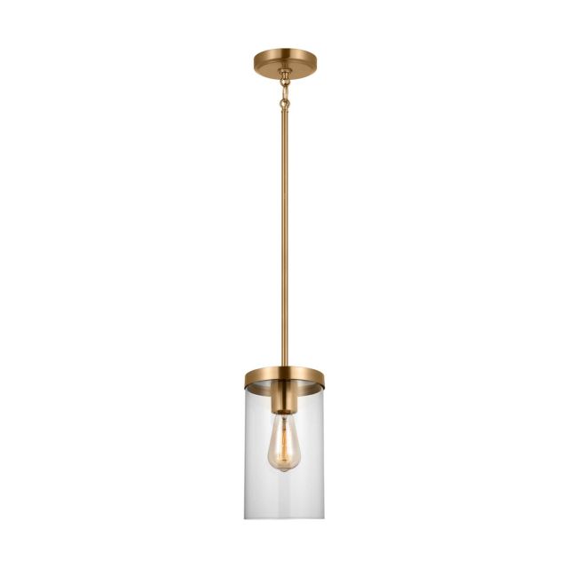 Generation Lighting 6590301-848 Zire 1 Light 6 inch Pendant in Satin Brass with Clear Glass Shade