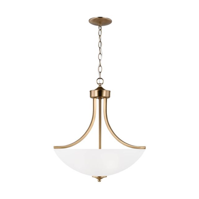 Generation Lighting 6616503-848 Geary 3 Light 19 inch Pendant in Satin Brass with Satin Etched Glass Shade