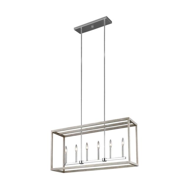 Generation Lighting Moffet Street 6 Light 42 inch Island Light in Washed Pine-Chrome 6634506-872