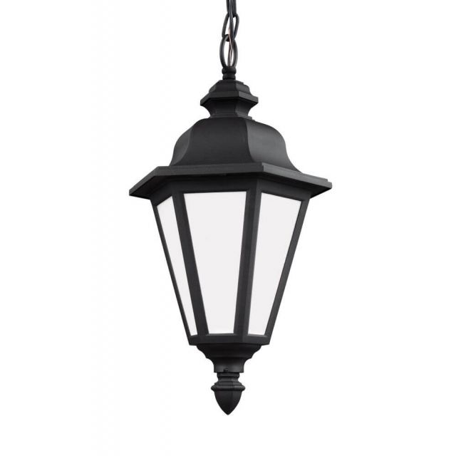 Generation Lighting 69025-12 Brentwood 1 Light 10 Inch Outdoor Pendant In Black With Smooth White Glass