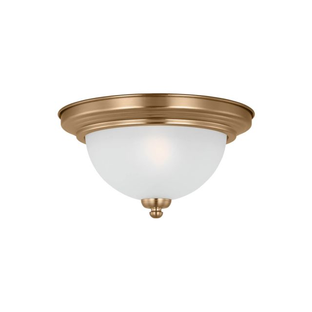 Generation Lighting 77063-848 Geary 1 Light 11 inch Flush Mount in Satin Brass with Satin Etched Glass Shade