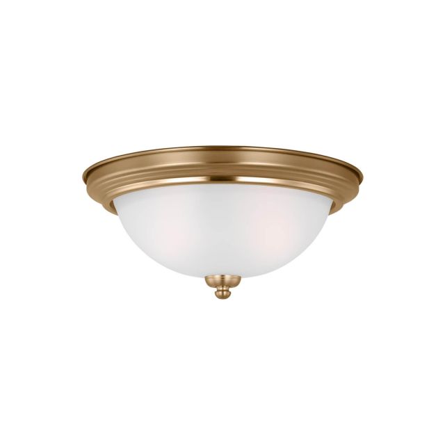 Generation Lighting 77064-848 Geary 2 Light 13 inch Flush Mount in Satin Brass with Satin Etched Glass Shade