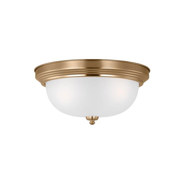 Generation Lighting 77065-848 Geary 3 Light 15 inch Flush Mount in Satin Brass with Satin Etched Glass Shade