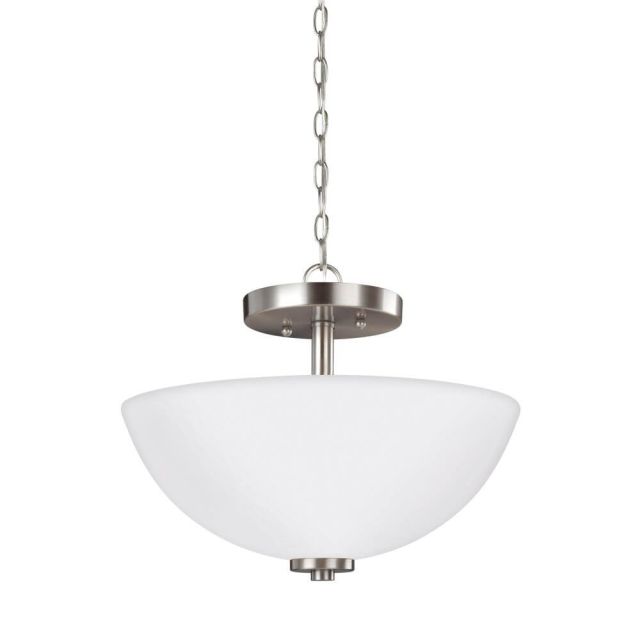 Generation Lighting Oslo 2 Light 14 Inch Semi-Flush Mount In Brushed Nickel With Etched-White Inside Glass 77160-962