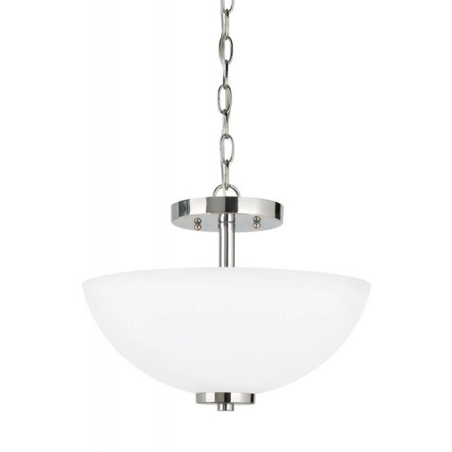 Generation Lighting Oslo 2 Light 14 Inch LED Semi-Flush Mount Convertible Pendant In Chrome With Etched-White Inside Shade 77160EN3-05