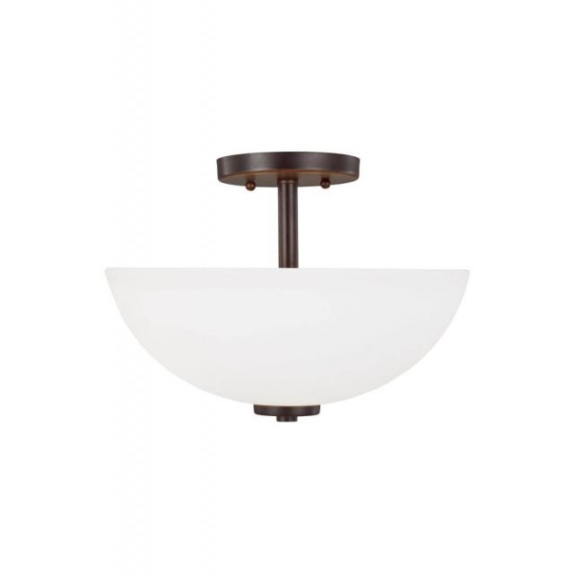 Generation Lighting Oslo 2 Light 14 Inch Semi-Flush Convertible Pendant in Bronze with Etched-White Glass Shade 77160EN3-710
