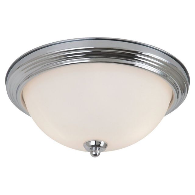 Generation Lighting 77064-05 Geary 2 Light 13 inch Flush Mount In Chrome With Satin Etched Shade