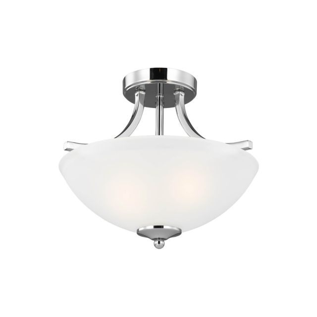 Generation Lighting 7716502-05 Geary 2 Light 14 inch Semi-Flush Convertible Pendant in Chrome with Satin Etched Glass Shade