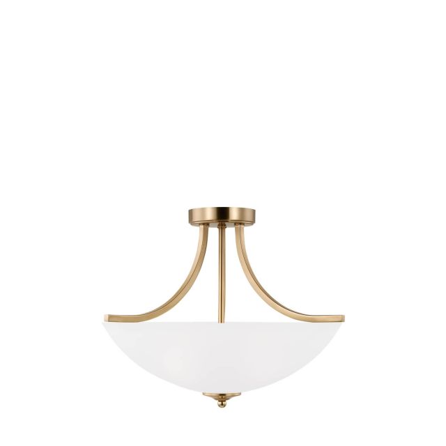 Generation Lighting 7716503-848 Geary 3 Light 19 inch Semi-Flush Convertible Pendant in Satin Brass with Satin Etched Glass Shade