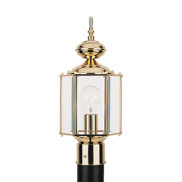 Generation Lighting Classico 1 Light 16 Inch Tall Outdoor Post Lantern In Polished Brass With Clear Beveled  Glass 8209-02