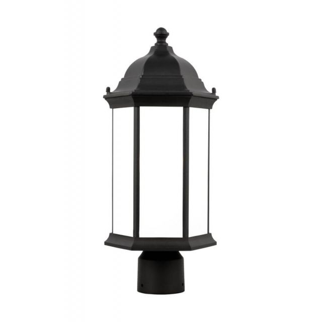 Generation Lighting Sevier 1 Light 18 Inch Tall Medium Outdoor Post Lantern in Black with Satin Etched Glass Panels 8238651-12