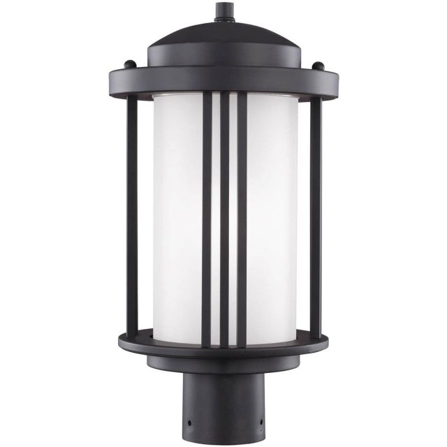 Generation Lighting Crowell 1 Light 17 Inch Tall Outdoor Post Lantern In Black With Satin Etched Glass Shade 8247901-12