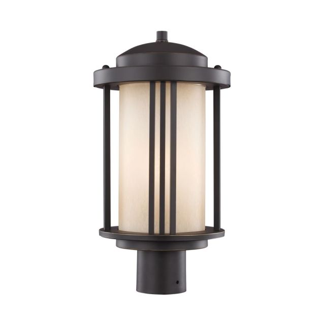 Generation Lighting Crowell 1 Light 17 Inch Tall Outdoor Post Lantern In Antique Bronze With Creme Parchment Glass Shade 8247901-71