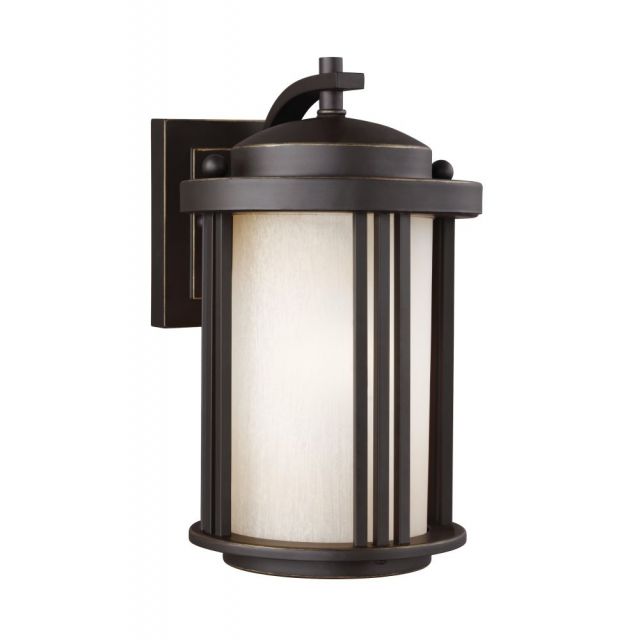 Generation Lighting Crowell 1 Light 10 Inch Tall Small Outdoor Wall Lantern In Antique Bronze With Creme Parchment Glass Shade 8547901-71