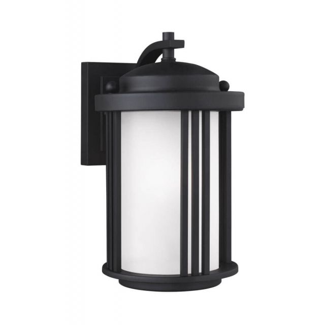 Generation Lighting Crowell 1 Light 10 Inch Tall LED Outdoor Wall Lantern In Black With Satin Etched Shade 8547901EN3-12
