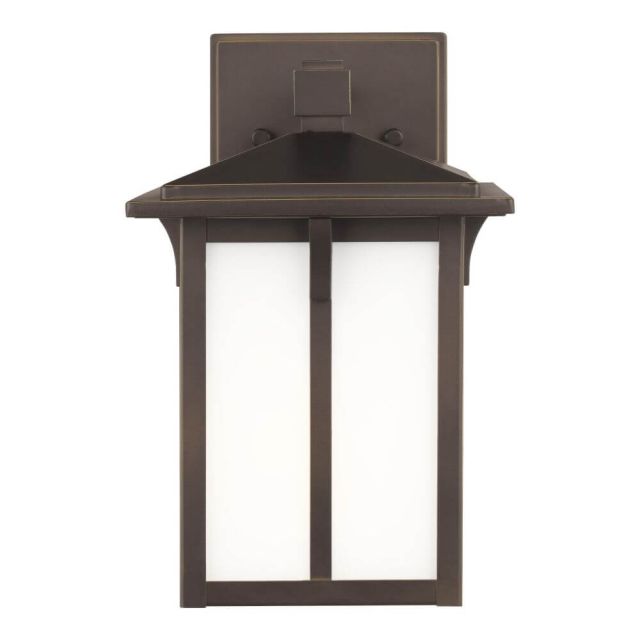 Generation Lighting 8552701-71 Tomek 1 Light 11 Inch Tall Small Outdoor Wall Lantern in Antique Bronze with Etched-White Glass Panels