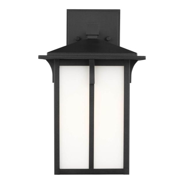 Generation Lighting 8652701-12 Tomek 1 Light 14 Inch Tall Medium Outdoor Wall Lantern in Black with Etched-White Glass Panels
