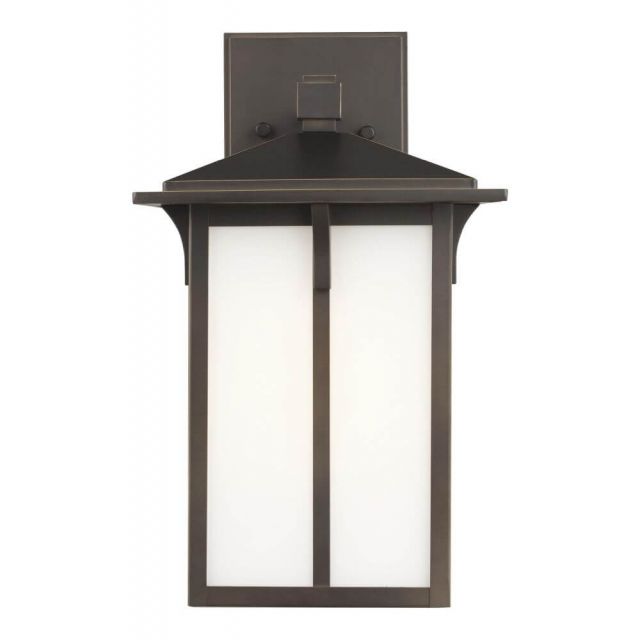 Generation Lighting 8652701-71 Tomek 1 Light 14 Inch Tall Medium Outdoor Wall Lantern in Antique Bronze with Etched-White Glass Panels
