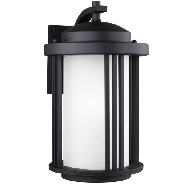 Generation Lighting Crowell 1 Light 15 Inch Tall LED Outdoor Wall Lantern In Black With Satin Etched Shade 8747901EN3-12