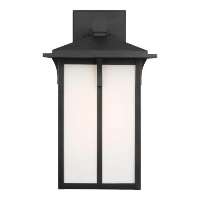 Generation Lighting 8752701-12 Tomek 1 Light 18 Inch Tall Large Outdoor Wall Lantern in Black with Etched-White Glass Panels